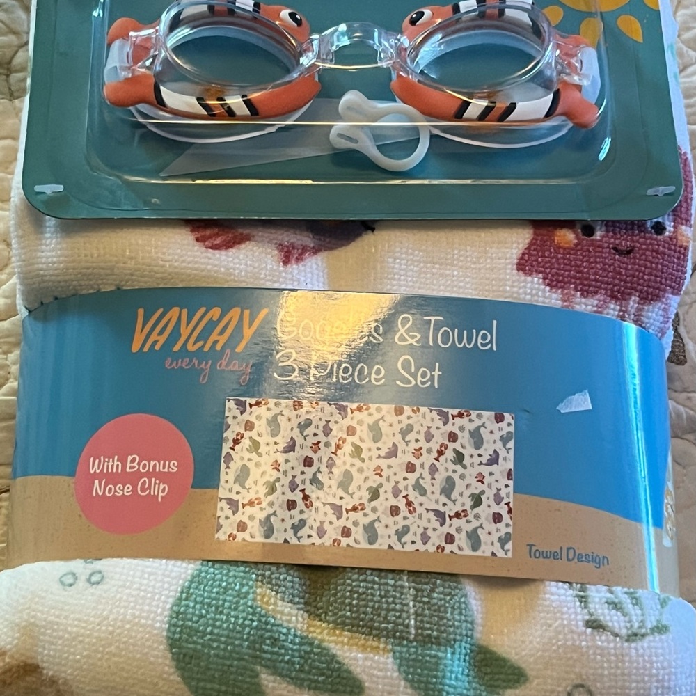 Kids Goggles & Towel Set - Blue and Orange